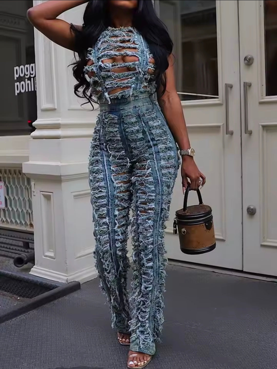 Denim ripped 2 piece