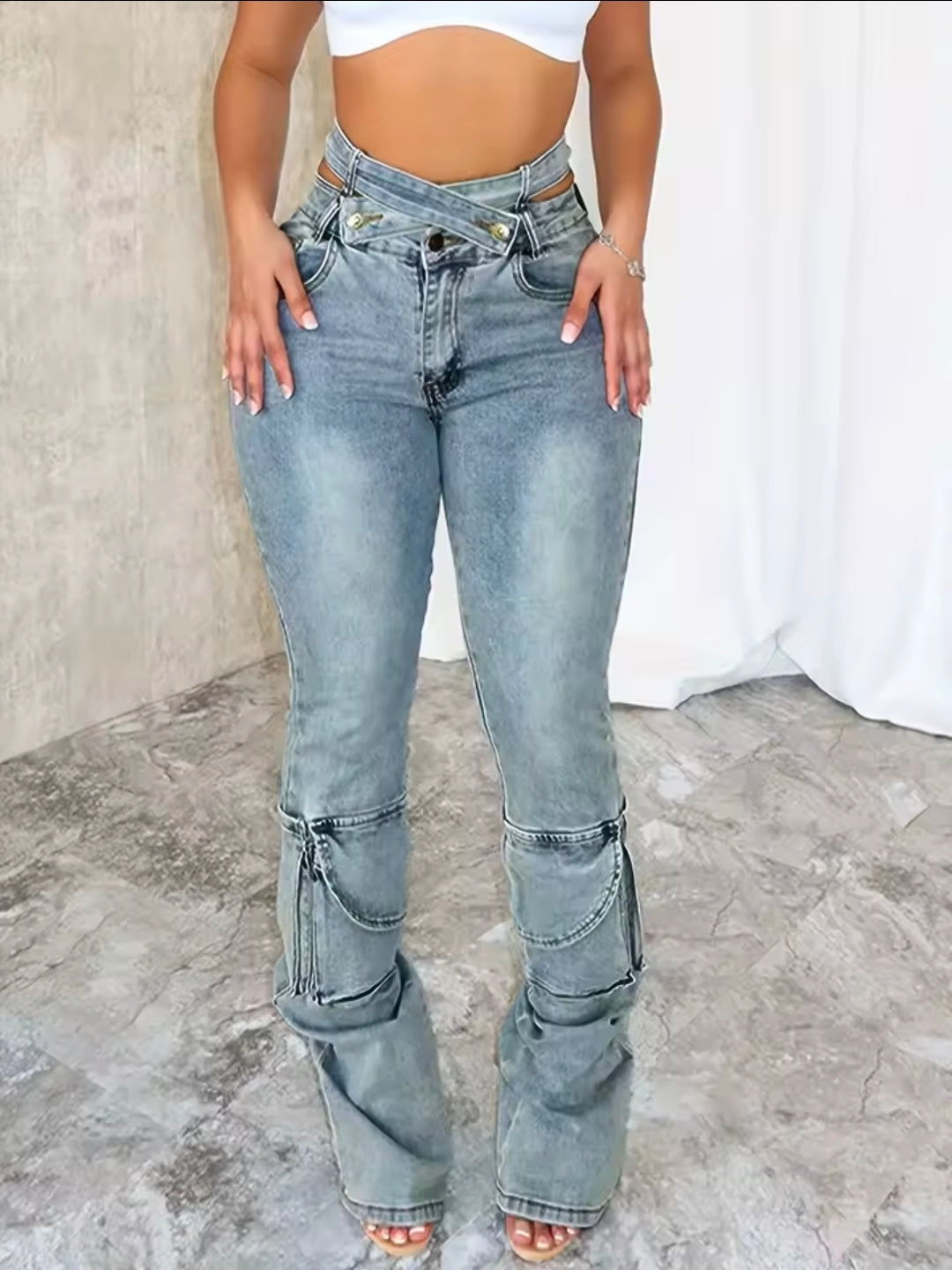 Cross belt denim pants