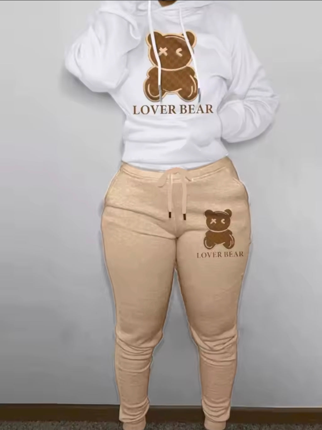Bear print hoodie sweater set