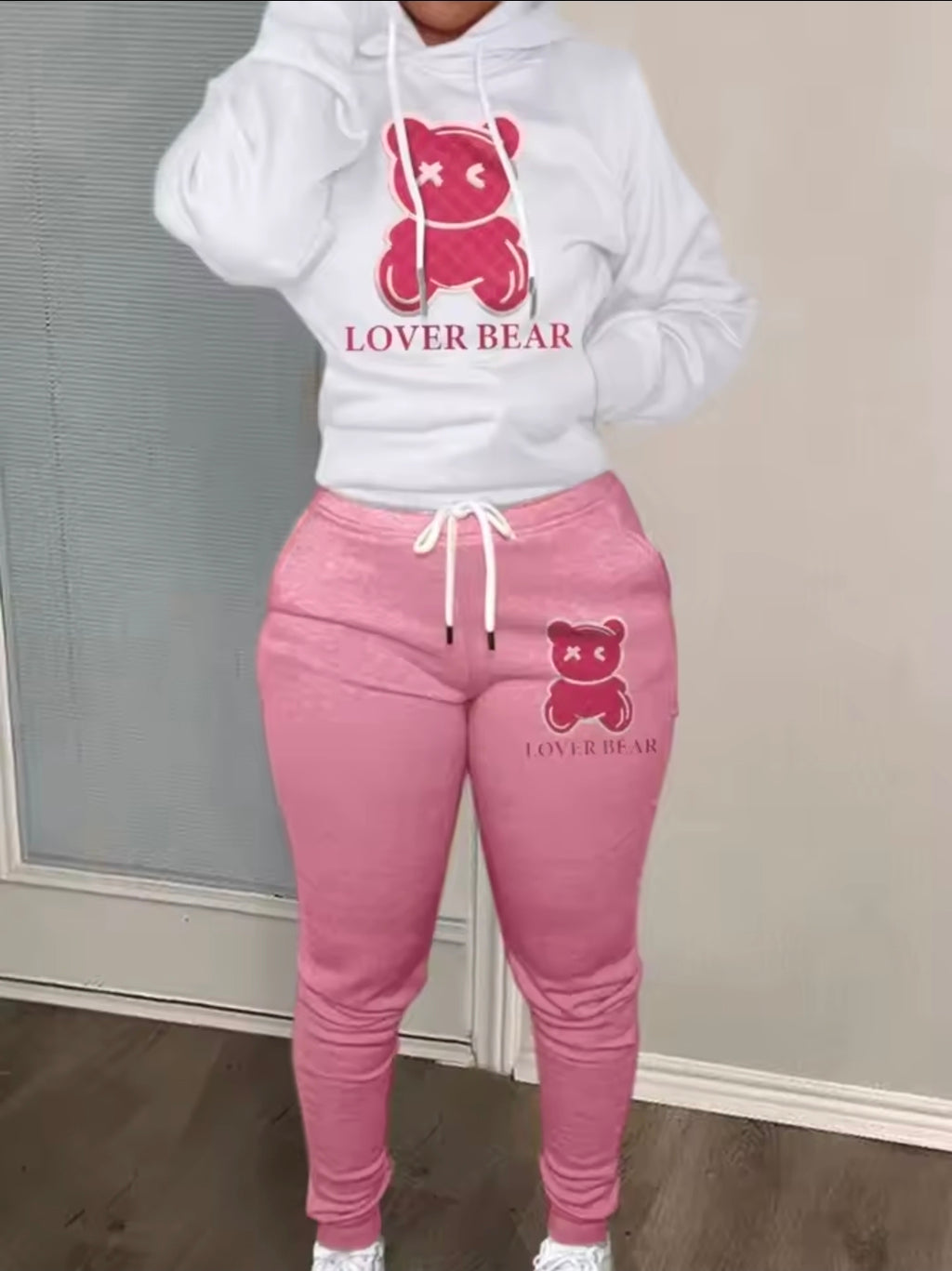 Bear print hoodie sweater set