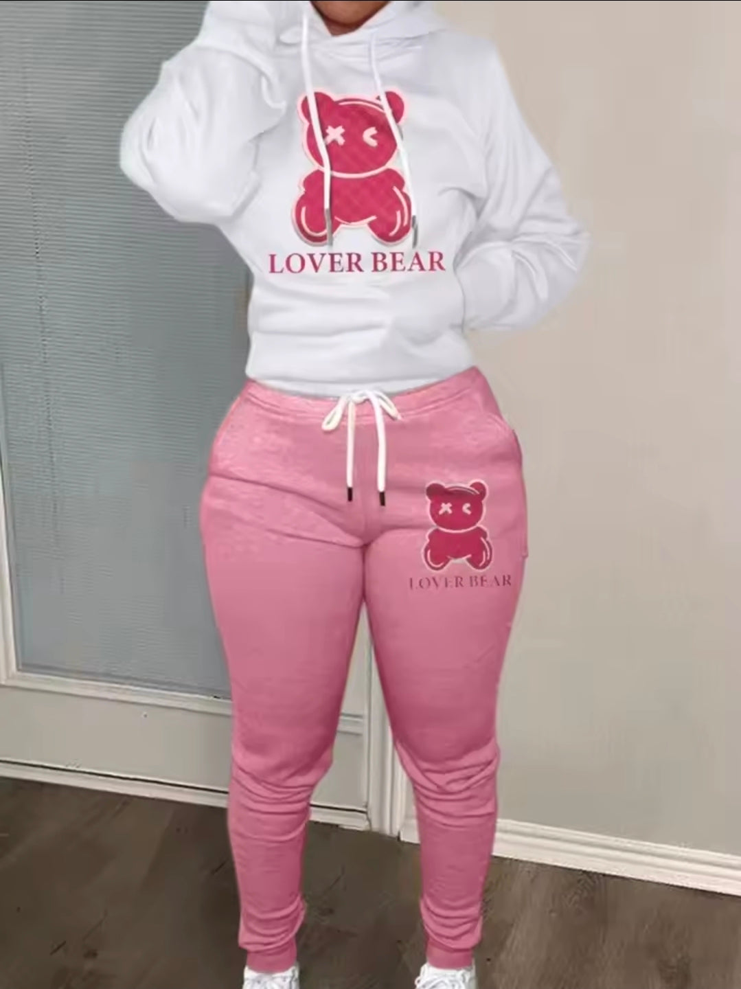 Bear print hoodie sweater set