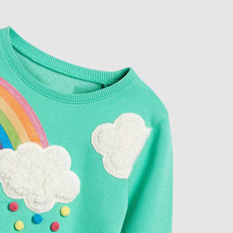 Baby Girl Rainbow & Cloud Embroidered Pattern Pullover Fashion Hoodies-2