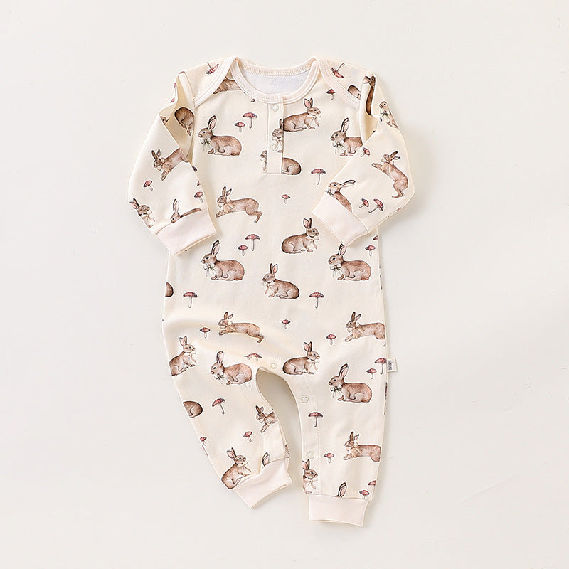 Autumn and Spring Arrival Baby Unisex Simple Animals Cartoon Pattern Long Sleeves Rompers-2