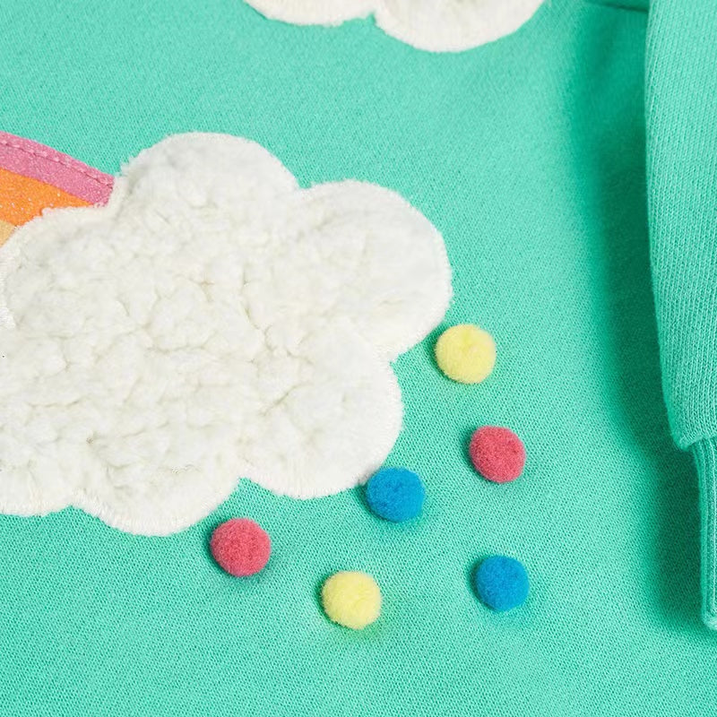 Baby Girl Rainbow & Cloud Embroidered Pattern Pullover Fashion Hoodies-3