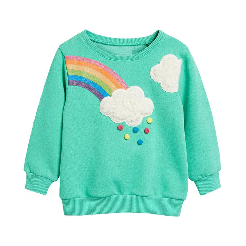 Baby Girl Rainbow & Cloud Embroidered Pattern Pullover Fashion Hoodies-0