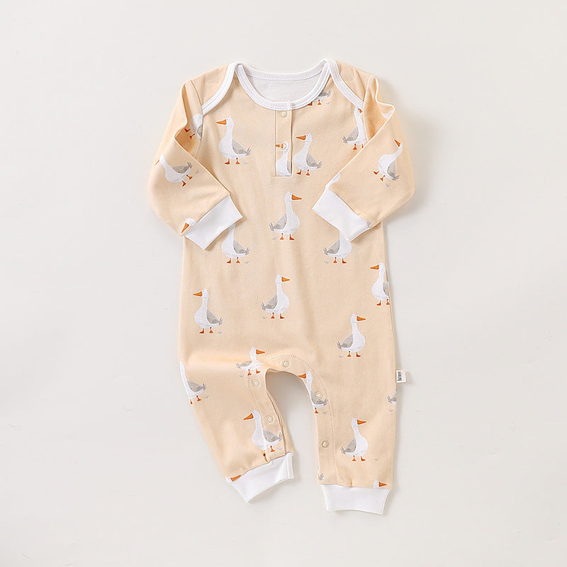Autumn and Spring Arrival Baby Unisex Simple Animals Cartoon Pattern Long Sleeves Rompers-4