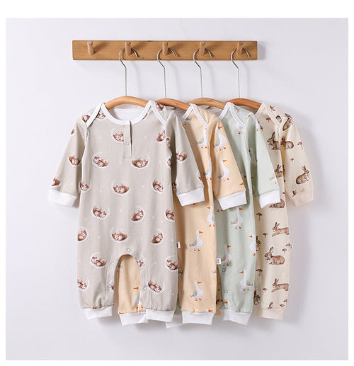 Autumn and Spring Arrival Baby Unisex Simple Animals Cartoon Pattern Long Sleeves Rompers-0